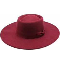 Ladies English Winter Cashmere Wide Brim Fedora Hat With Bow Panama Jazz Hat Wedding Church Hat Red Wine $21.25 Fedoras