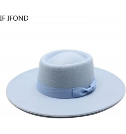 Ladies English Winter Cashmere Wide Brim Fedora Hat With Bow Panama Jazz Hat Wedding Church Hat Red Wine $21.25 Fedoras