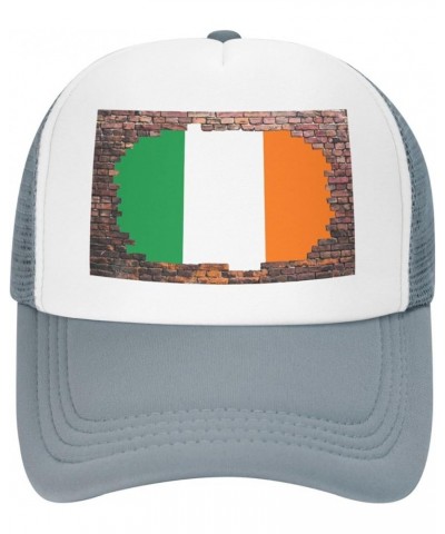 Vintage Brick Wall Ireland Flag Mesh Baseball Cap Gray $9.02 Baseball Caps