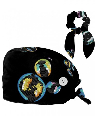 Mosaic Bubble Pattern Bouffant Caps Ponytail Scrub Cap Gourd Shaped Working Hat Bunny Ear Bow Hair Ties $7.79 Skullies & Beanies