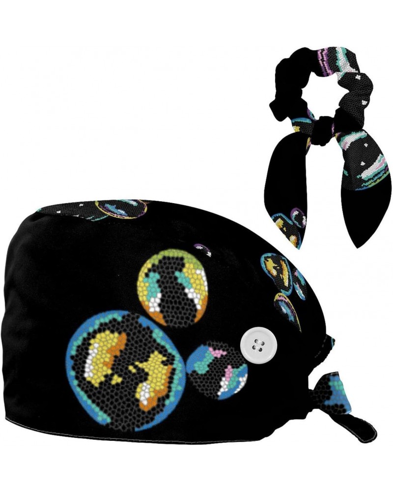 Mosaic Bubble Pattern Bouffant Caps Ponytail Scrub Cap Gourd Shaped Working Hat Bunny Ear Bow Hair Ties $7.79 Skullies & Beanies