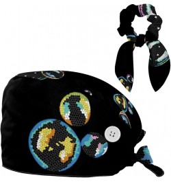 Mosaic Bubble Pattern Bouffant Caps Ponytail Scrub Cap Gourd Shaped Working Hat Bunny Ear Bow Hair Ties $7.79 Skullies & Beanies