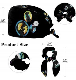 Mosaic Bubble Pattern Bouffant Caps Ponytail Scrub Cap Gourd Shaped Working Hat Bunny Ear Bow Hair Ties $7.79 Skullies & Beanies