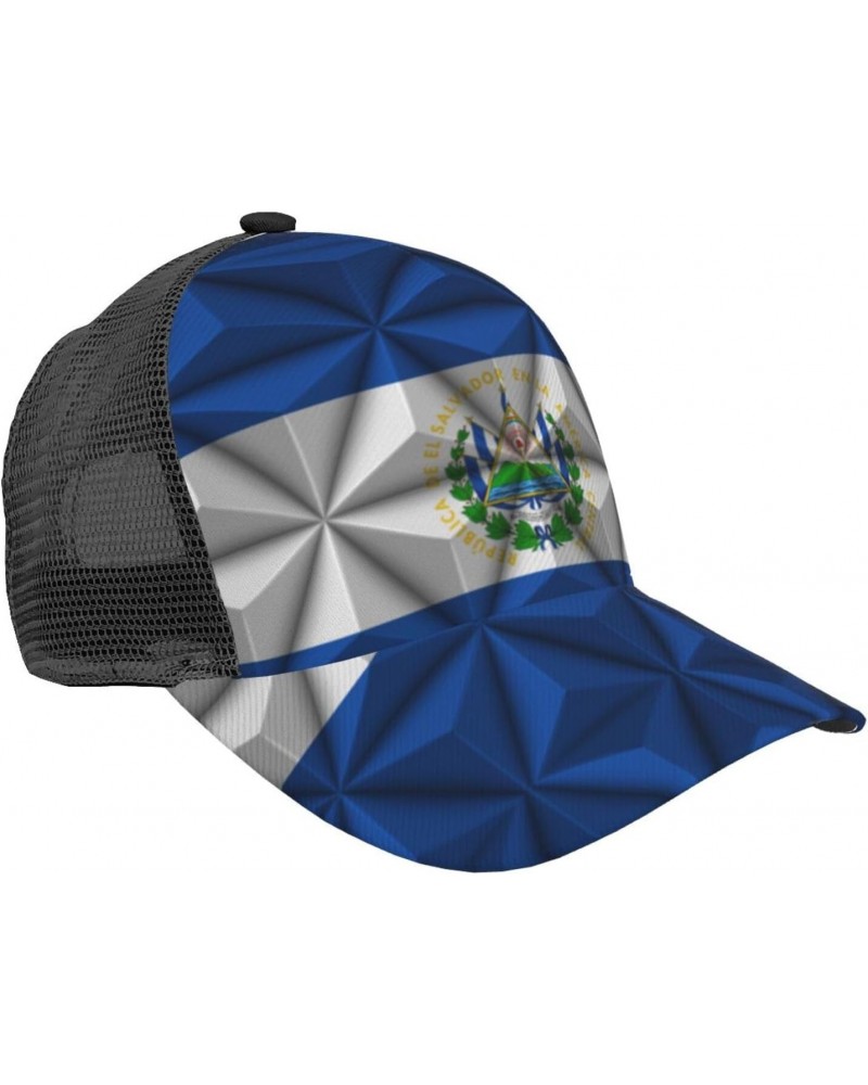 El Salvador Flag with Polygonal Effect Baseball Cap for Women Mens Caps Dad Hat Trucker Hat Mesh-Back Cap Adjustable Breathab...