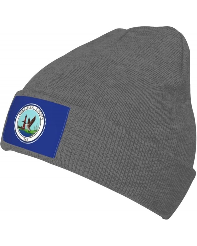 Currituck County Flag Beanie Hat for Men Women Soft Cozy Skull Cap Winter Warm Knit Hats Deep Heather $12.97 Skullies & Beanies