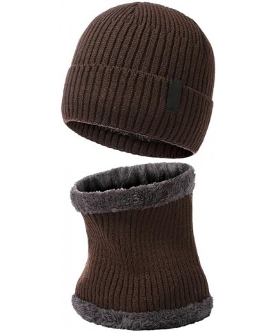 Winter Beanie Hat Scarf Set Warm Knit Thick Fleece Lined Skull Cap Winter Hats for Men Bonnet for Men Coffee $9.78 Skullies &...