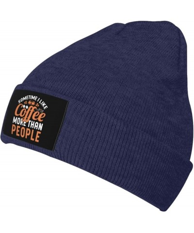 Sometimes I Like Coffee Beanie Hat for Men Women Soft Cozy Skull Cap Winter Warm Knit Hats Navy Blue $11.83 Skullies & Beanies