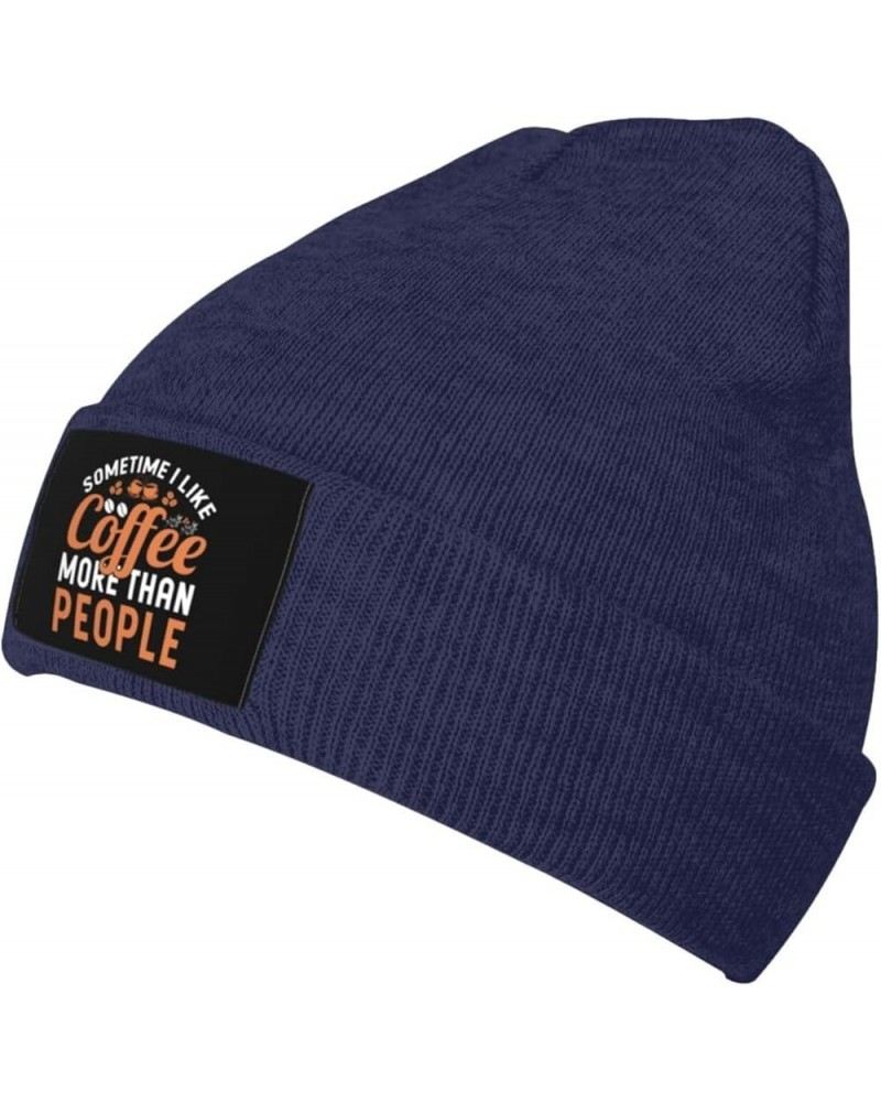 Sometimes I Like Coffee Beanie Hat for Men Women Soft Cozy Skull Cap Winter Warm Knit Hats Navy Blue $11.83 Skullies & Beanies