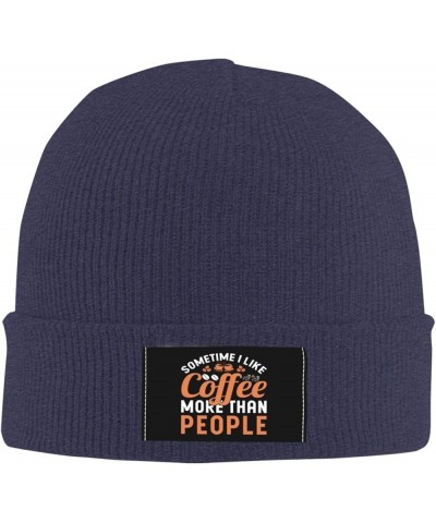 Sometimes I Like Coffee Beanie Hat for Men Women Soft Cozy Skull Cap Winter Warm Knit Hats Navy Blue $11.83 Skullies & Beanies