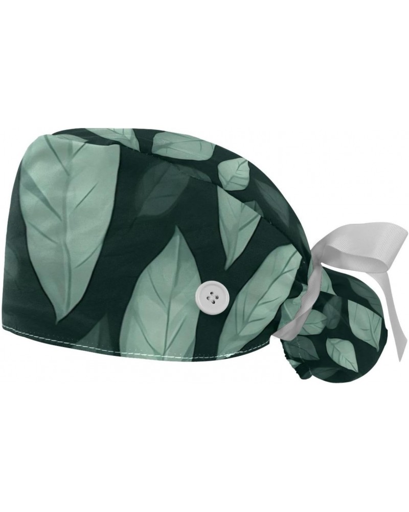 2Pcs Working Hats Surgical Caps with Sweatband, Scrub Caps Ponytail Holder, Seamless Pattern Green Leaf $11.67 Skullies & Bea...