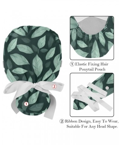 2Pcs Working Hats Surgical Caps with Sweatband, Scrub Caps Ponytail Holder, Seamless Pattern Green Leaf $11.67 Skullies & Bea...