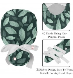 2Pcs Working Hats Surgical Caps with Sweatband, Scrub Caps Ponytail Holder, Seamless Pattern Green Leaf $11.67 Skullies & Bea...