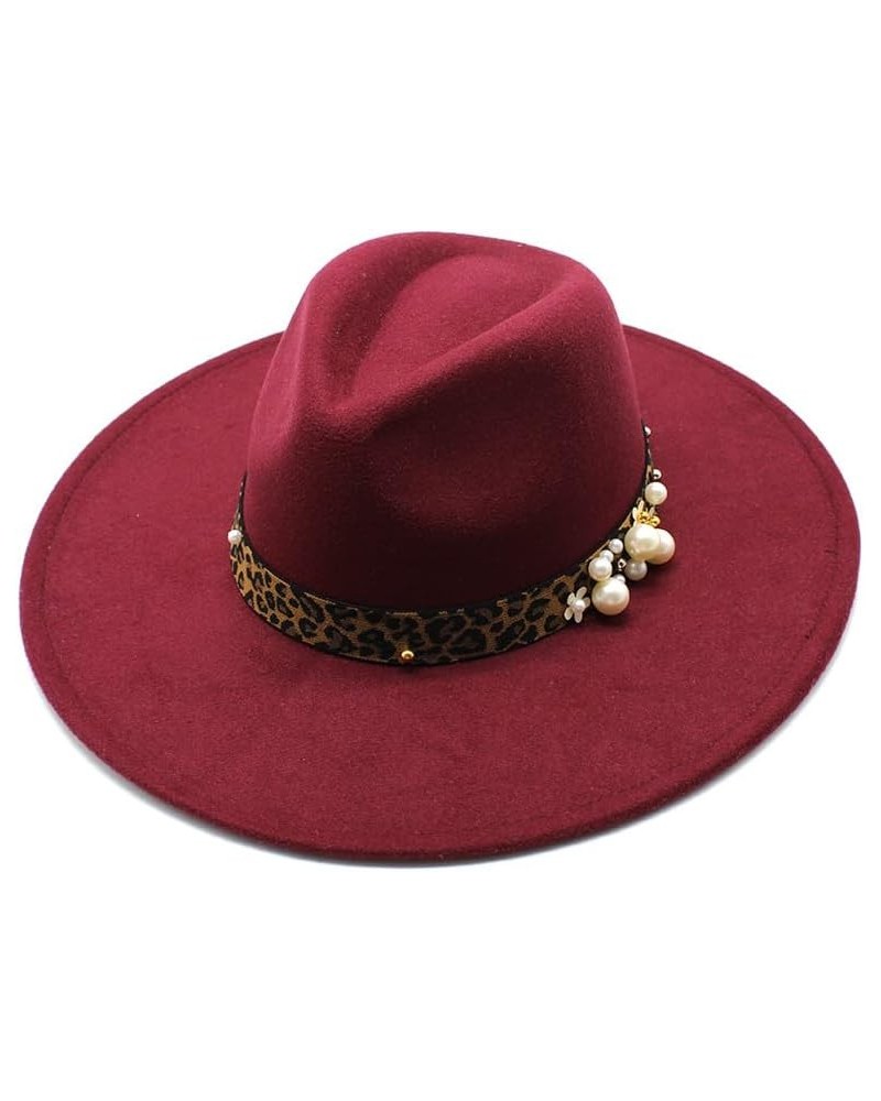 9.5cm Big Brim Jazz Hat and Winter Woolen Hat for Men and Women Peach Top Leopard Pattern Felt Hat Fengyan Cowboy Hats Claret...