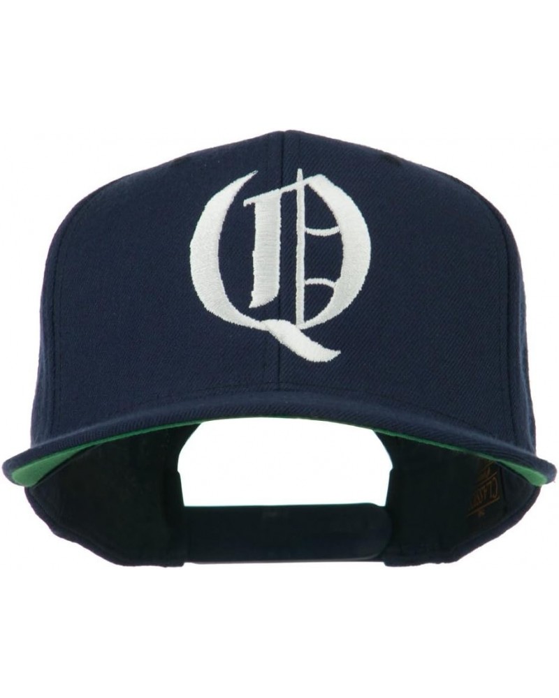 Old English Q Embroidered Flat Bill Cap Navy $19.97 Baseball Caps