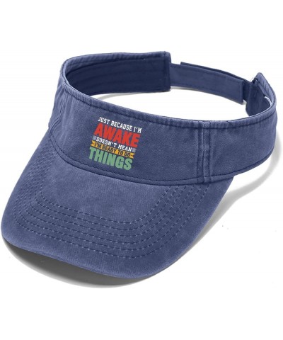 Just Because I'm Awakes Doesn't Mean I'm Ready to Do Things Cap Visor Hats for Men Sun Visor Hats Navy $11.58 Visors