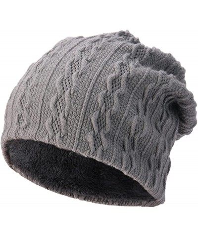 Womens and Mens Warm Thick Knit Sweater Hat Plus Fleece Warm Hat Baseball Tights Women Grey $9.30 Skullies & Beanies