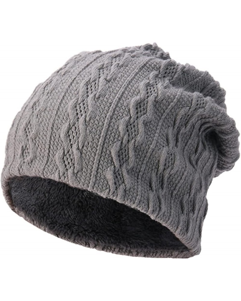 Womens and Mens Warm Thick Knit Sweater Hat Plus Fleece Warm Hat Baseball Tights Women Grey $9.30 Skullies & Beanies