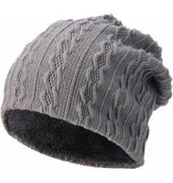 Womens and Mens Warm Thick Knit Sweater Hat Plus Fleece Warm Hat Baseball Tights Women Grey $9.30 Skullies & Beanies