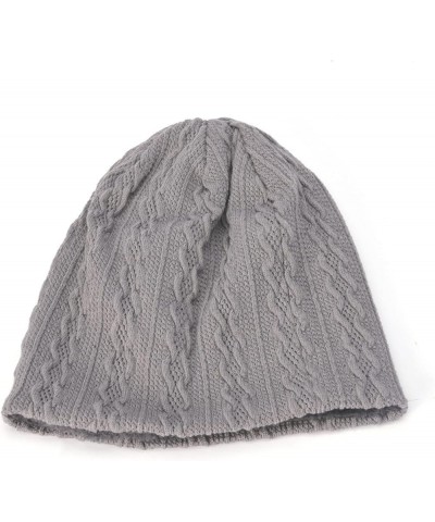 Womens and Mens Warm Thick Knit Sweater Hat Plus Fleece Warm Hat Baseball Tights Women Grey $9.30 Skullies & Beanies