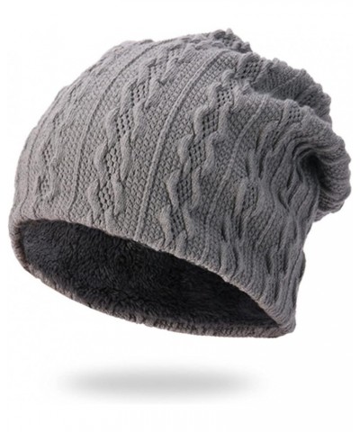 Womens and Mens Warm Thick Knit Sweater Hat Plus Fleece Warm Hat Baseball Tights Women Grey $9.30 Skullies & Beanies