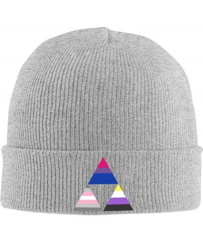 Bisexual Demigirl Nonbinary Triangle Pride Flag Cozy Knitted Hat for Winter - Warm Comfort Black Gray $10.88 Skullies & Beanies