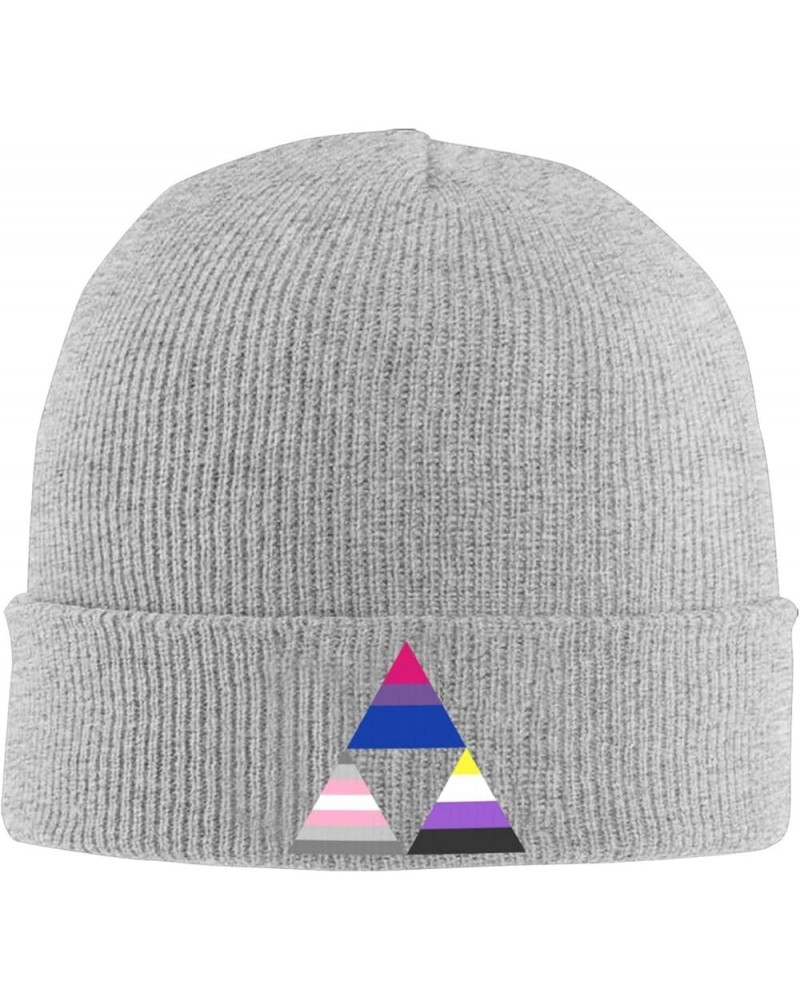 Bisexual Demigirl Nonbinary Triangle Pride Flag Cozy Knitted Hat for Winter - Warm Comfort Black Gray $10.88 Skullies & Beanies