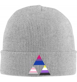 Bisexual Demigirl Nonbinary Triangle Pride Flag Cozy Knitted Hat for Winter - Warm Comfort Black Gray $10.88 Skullies & Beanies