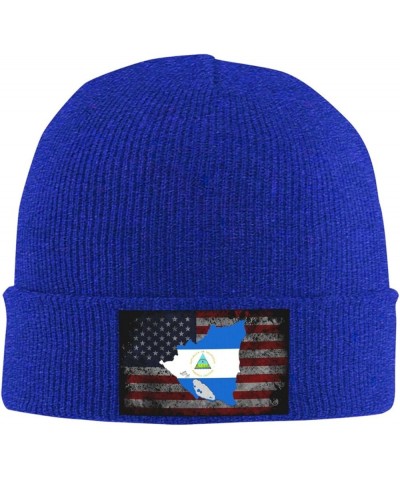 Map of Nicaragua Flag Cozy Knitted Hat for Winter - Warm Comfort Black Blue $13.80 Skullies & Beanies