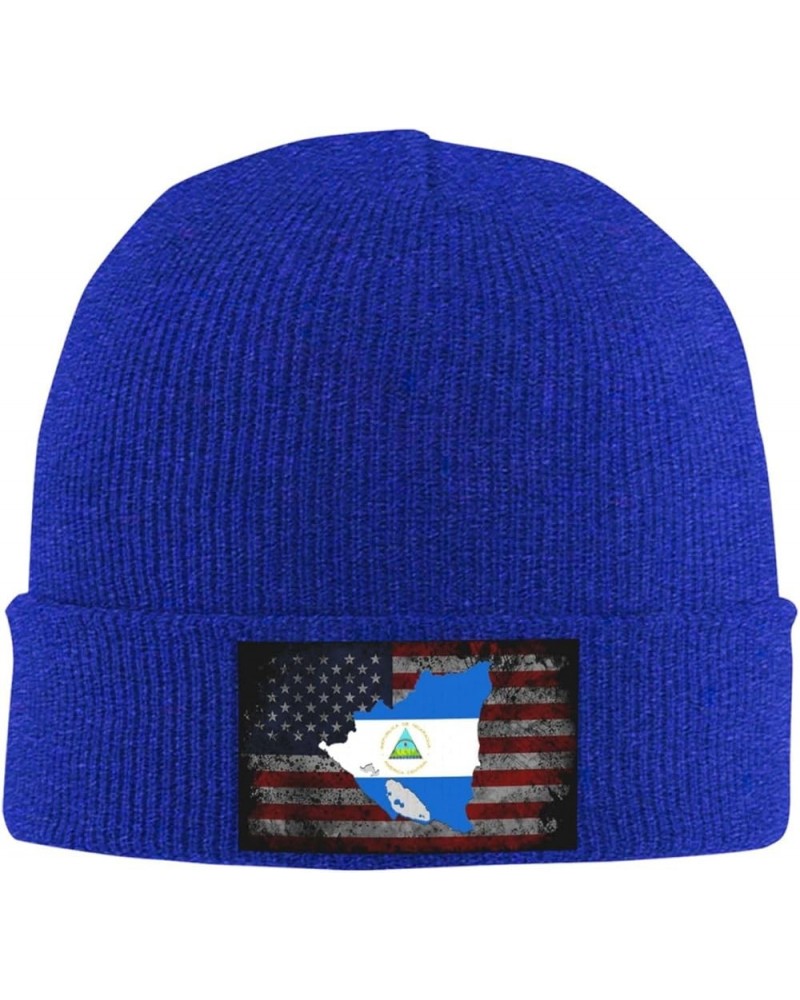 Map of Nicaragua Flag Cozy Knitted Hat for Winter - Warm Comfort Black Blue $13.80 Skullies & Beanies