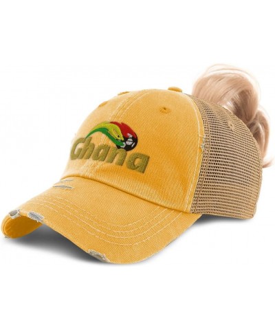 Womens Ponytail Cap Ghana Soccer Cup Cotton Sport Distressed Trucker Hat Mustard Design Only $12.90 Baseball Caps