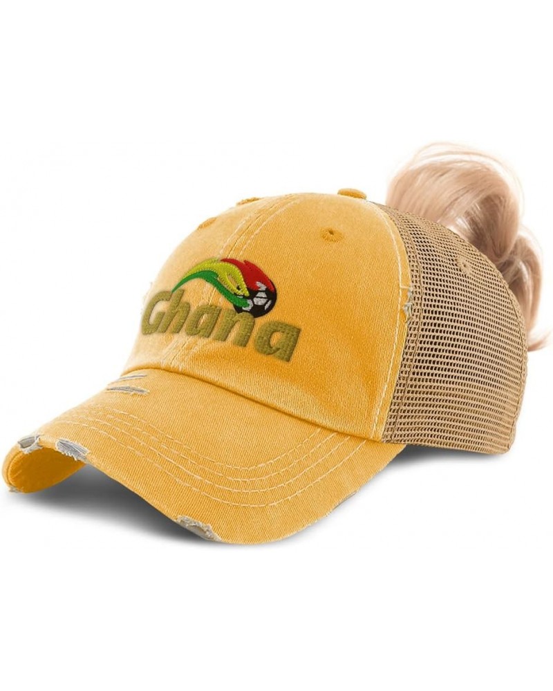 Womens Ponytail Cap Ghana Soccer Cup Cotton Sport Distressed Trucker Hat Mustard Design Only $12.90 Baseball Caps