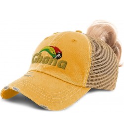 Womens Ponytail Cap Ghana Soccer Cup Cotton Sport Distressed Trucker Hat Mustard Design Only $12.90 Baseball Caps