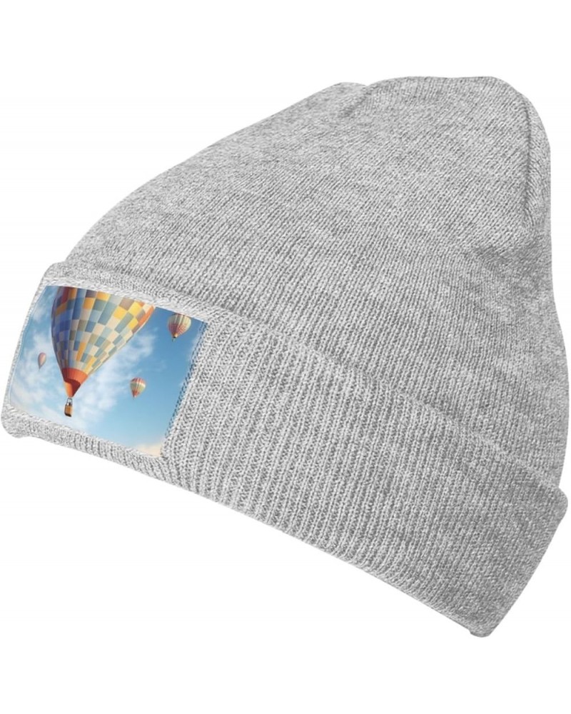 Beanie for Men Women Hot Air Balloon Warm Winter Knit Cuffed Beanie Soft Warm Ski Hats Unisex Gray $12.84 Skullies & Beanies