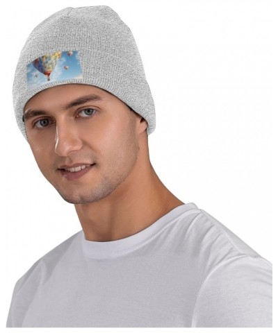 Beanie for Men Women Hot Air Balloon Warm Winter Knit Cuffed Beanie Soft Warm Ski Hats Unisex Gray $12.84 Skullies & Beanies