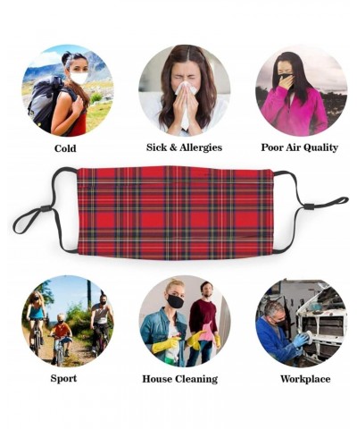 Royal Stewart Tartan Reusable Face Mask with Replaceable Filter Activated Carbon Dust Mask with Two Filters $11.38 Balaclavas