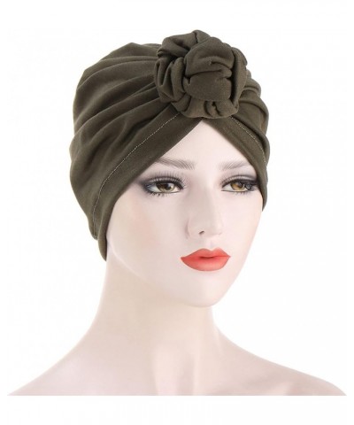 Women African Turban Pre Tied Bandana Turban Chemo Head Scarf Sleep Hat Flower Knot Bonnet Beanie Cap Army Green $5.51 Skulli...