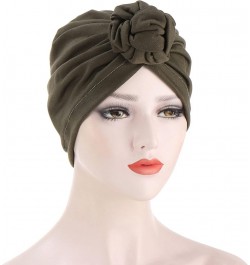 Women African Turban Pre Tied Bandana Turban Chemo Head Scarf Sleep Hat Flower Knot Bonnet Beanie Cap Army Green $5.51 Skulli...