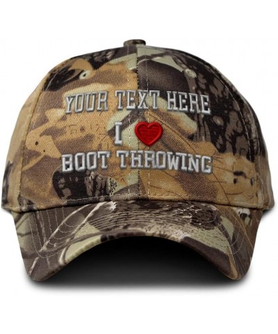 Custom Camo Baseball Cap I (Love) Boot Throwing Red Heart Sports Lovers Cotton Forest Tree Khaki Personalized Text Here $18.8...