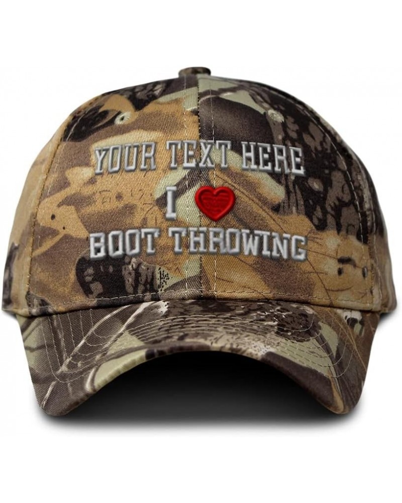 Custom Camo Baseball Cap I (Love) Boot Throwing Red Heart Sports Lovers Cotton Forest Tree Khaki Personalized Text Here $18.8...