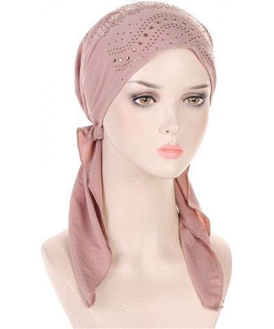 Women Hat Fashion Hijab Hat with Diamond Hat Stretch Multicolor Solid Color Muslim Hijab Marching Band Hats for Pink $8.69 Su...