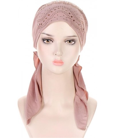 Women Hat Fashion Hijab Hat with Diamond Hat Stretch Multicolor Solid Color Muslim Hijab Marching Band Hats for Pink $8.69 Su...