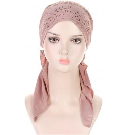 Women Hat Fashion Hijab Hat with Diamond Hat Stretch Multicolor Solid Color Muslim Hijab Marching Band Hats for Pink $8.69 Su...