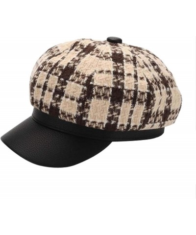 Women's 8 Panels Visor Beret Hat Comfort England Striped Plaid Newsboy Hats Faux Woolen Painter Cabbie Hat for Unisex Brown B...