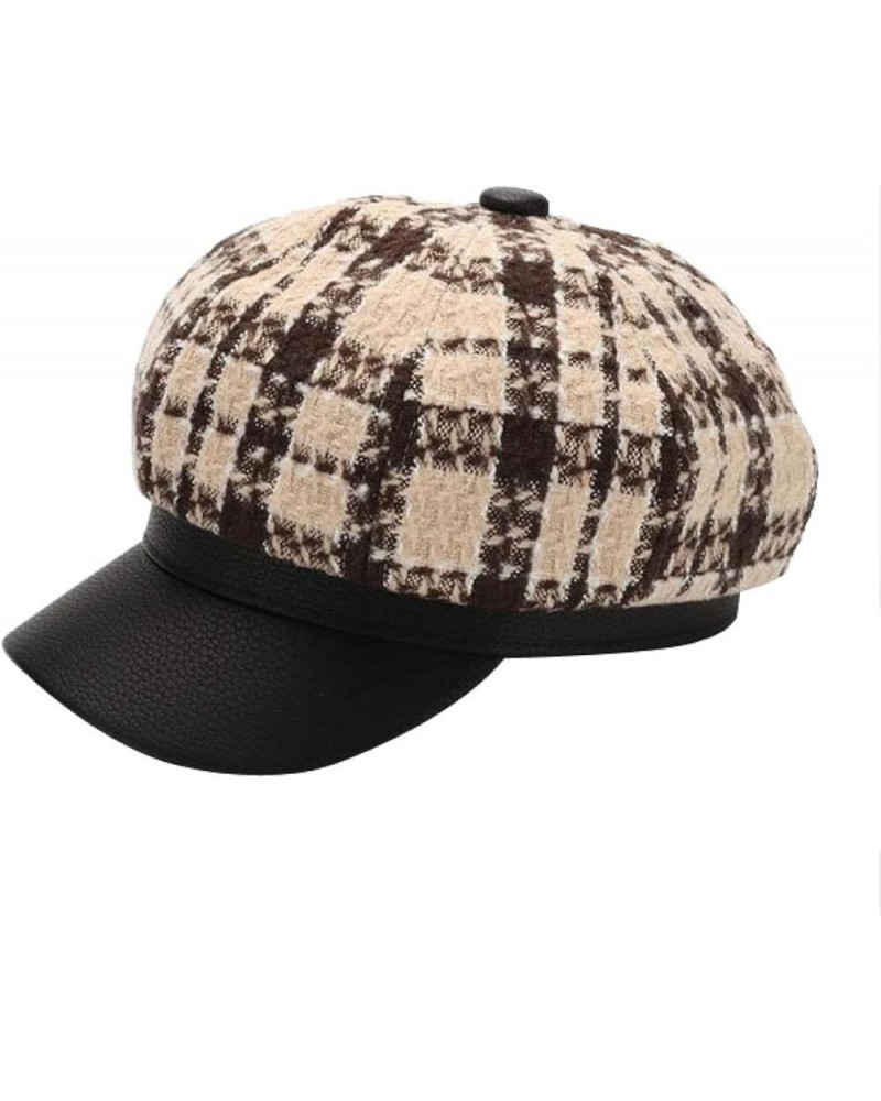 Women's 8 Panels Visor Beret Hat Comfort England Striped Plaid Newsboy Hats Faux Woolen Painter Cabbie Hat for Unisex Brown B...