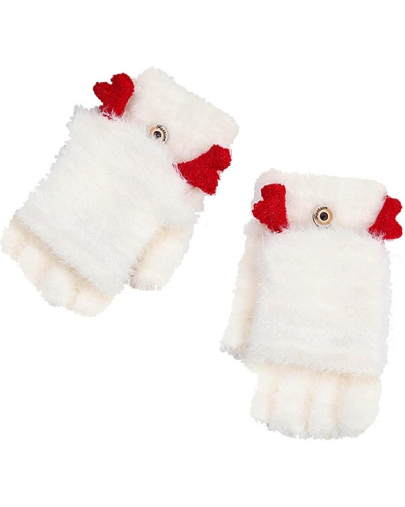 Women Soft Gloves  Winter Knitted Flip Half Finger Gloves Jacquard Fawn Imitation Mink Velvet Capped Women's Gloves White $8....