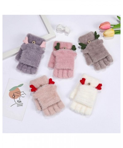 Women Soft Gloves  Winter Knitted Flip Half Finger Gloves Jacquard Fawn Imitation Mink Velvet Capped Women's Gloves White $8....