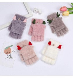 Women Soft Gloves  Winter Knitted Flip Half Finger Gloves Jacquard Fawn Imitation Mink Velvet Capped Women's Gloves White $8....