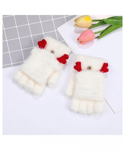 Women Soft Gloves  Winter Knitted Flip Half Finger Gloves Jacquard Fawn Imitation Mink Velvet Capped Women's Gloves White $8....