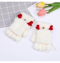 Women Soft Gloves  Winter Knitted Flip Half Finger Gloves Jacquard Fawn Imitation Mink Velvet Capped Women's Gloves White $8....