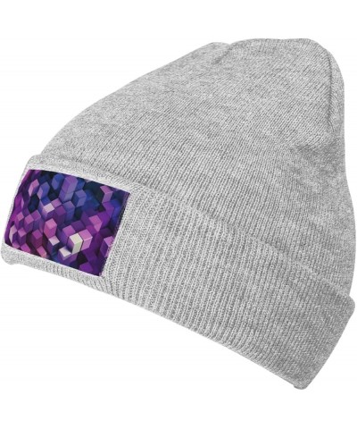 Abstract Color Cubes Purple Print Knit Beanie for Men Women Casual Knit Hat Winter Knit Cuffed Beanie Soft Hat Gray $13.50 Sk...